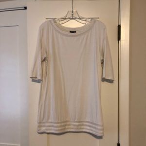 Cream tunic with open weave at neckline and hem